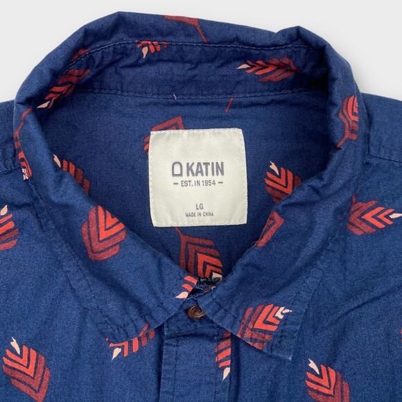 KATIN Shirt Mens Large Blue Southwest Floral Print Button Up Short Sleeve - Picture 7 of 12